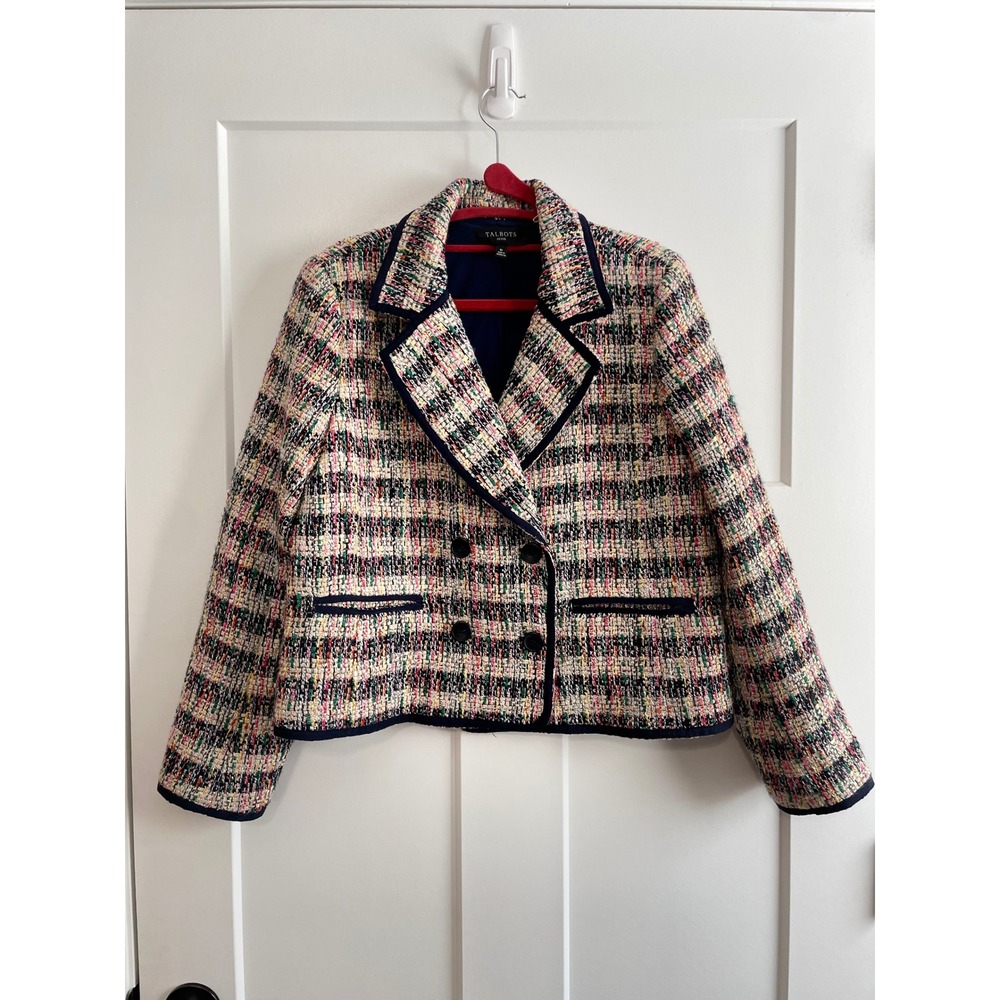 Talbots Tweed Blazer Multicolor Plaid Jacket Classic Tailored Career Chic - Picture 2 of 9